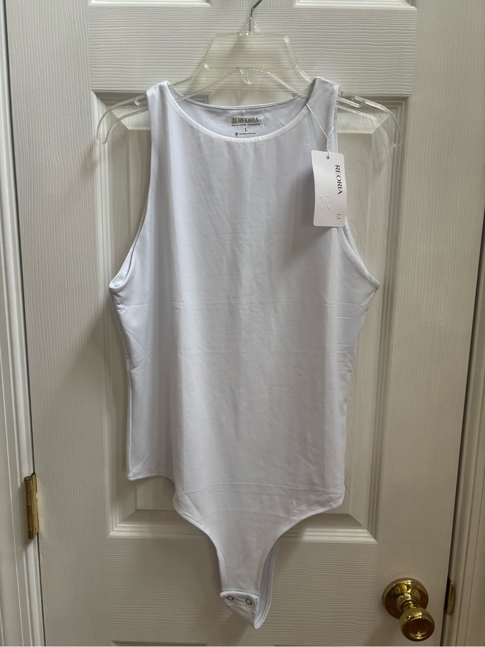 REORIA Women's White Sleeveless Halter Neck Bodysuit, Size L, NWT - Picture 2 of 6